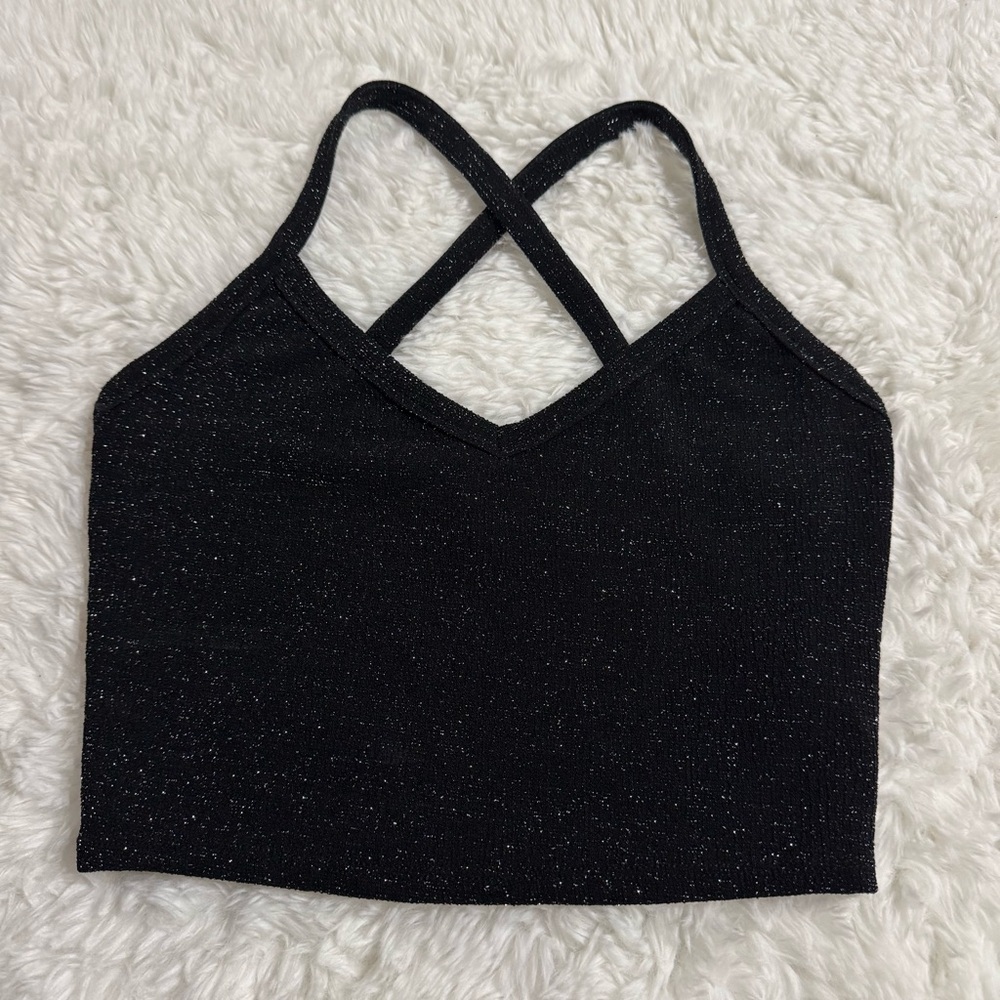 Forever 21 Small Cropped‎ Racerback Shimmer Top in Black